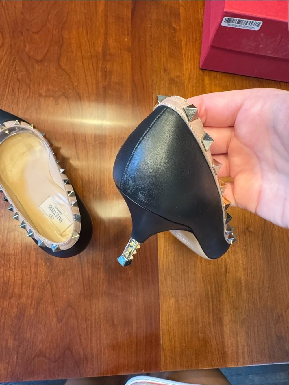 Valentino Rockstud Black Pointed Leather Kitten Heel